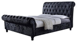 Castello Velvet Upholstered Faux Crystal-ButToned Sleigh Queen Platform Bed
