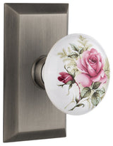 Single Studio Plate With Rose Porcelain Knob, Antique Pewter