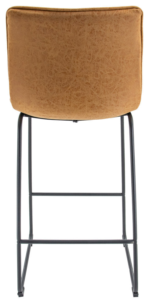 LeisureMod Brooklyn Modern Leather Bar Stool With Footrest, Light Brown