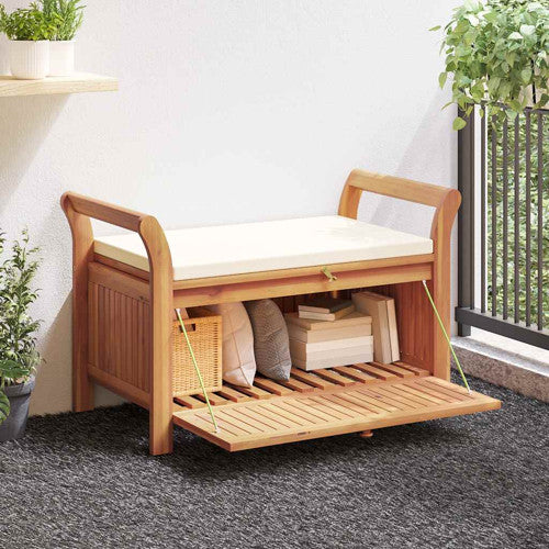 vidaXL Outdoor Storage Bench Patio Deck Box with Cushion Solid Wood Acacia