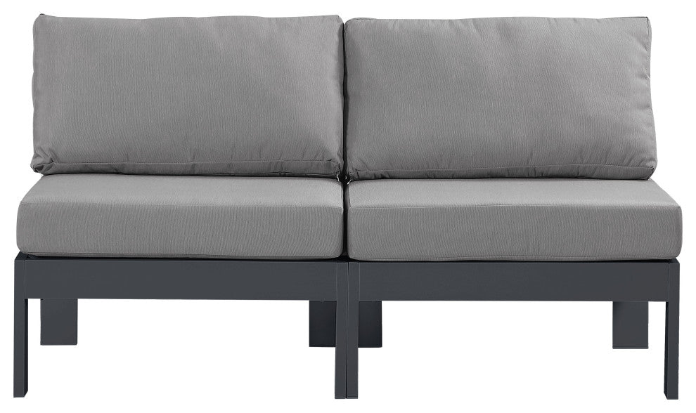 Nizuc Water Resistant Patio Modular Straight Sofa, Gray, 2-Piece: 2 Armless Chair, Dark Gray Aluminum Frame
