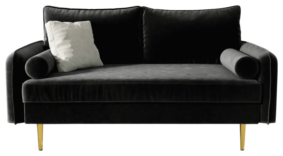 The Audrey I Velvet Round Arm Loveseat, Charcoal Black