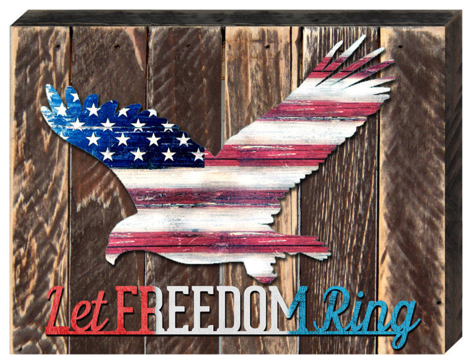 Eagle Vintage American Flag Wooden Block