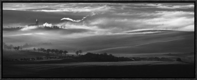 "How The Mists Arise" Framed Canvas Giclee by Peter Svoboda, 31x13"