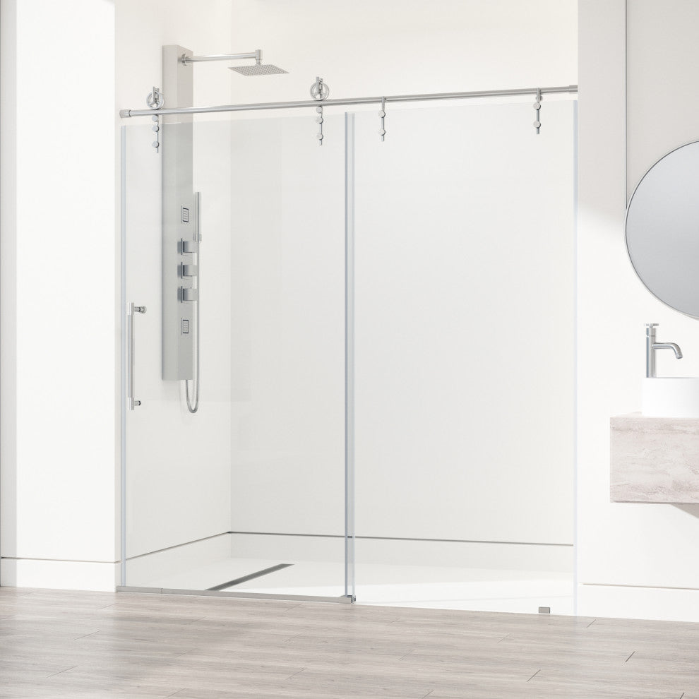 VIGO Hamilton Frameless Sliding, Stainless Steel, Shower Door, 56" to 60" W X 78" H, Clear Glass