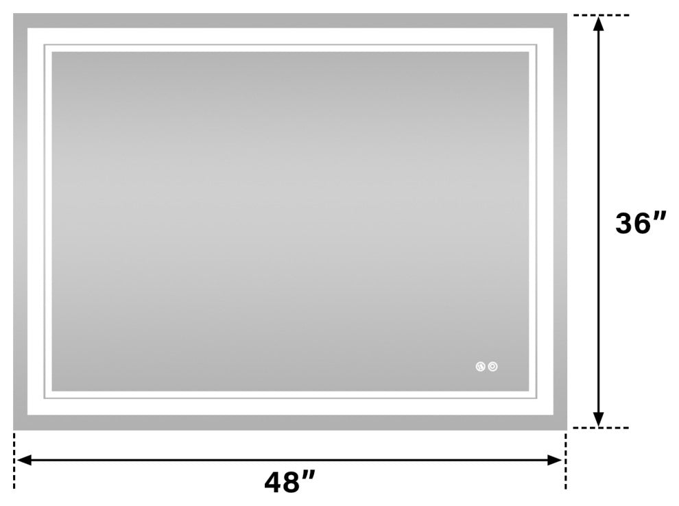 Frameless LED Lighted Bathroom Mirror With Defogger Dimmer, 48"x36"