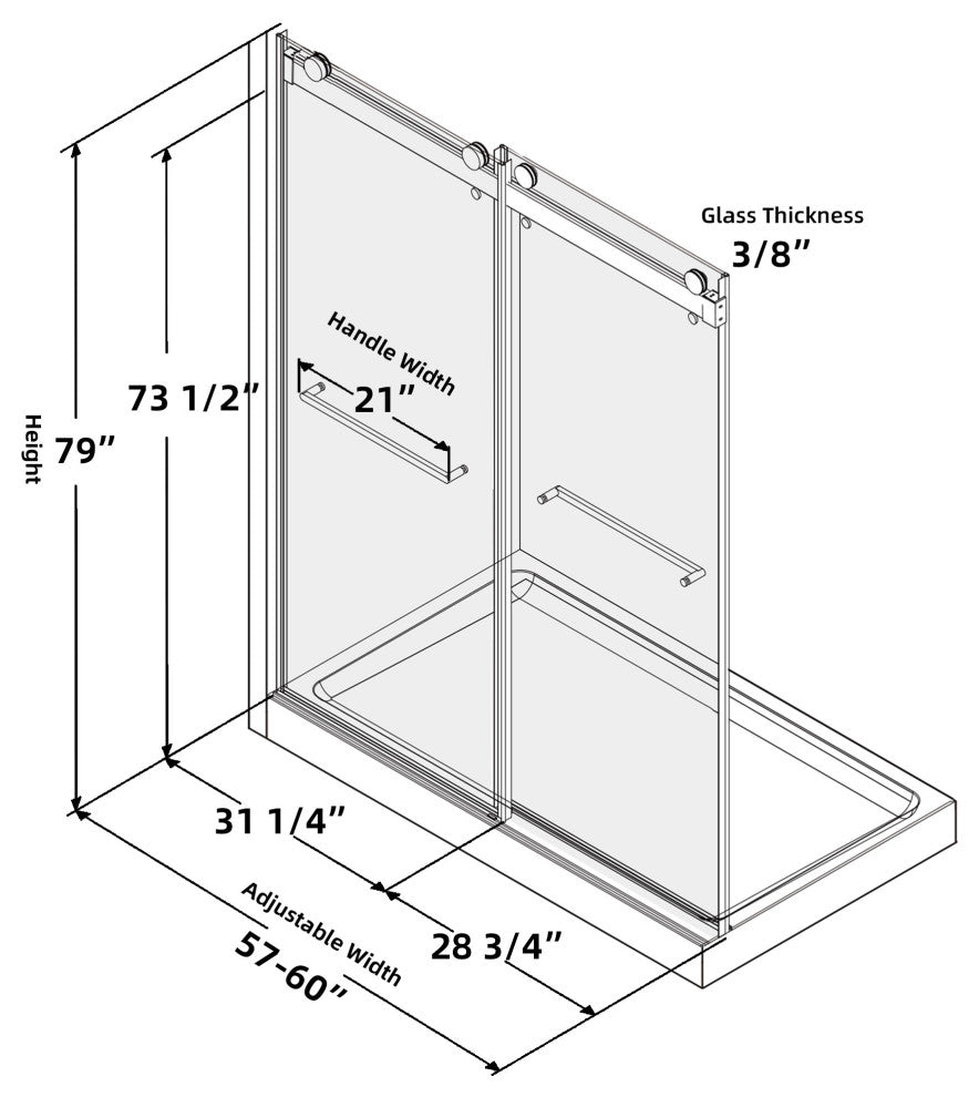 60"/72" W x 79" H Double Sliding Frameless Shower Door, Matte Black;, 60" X 79";