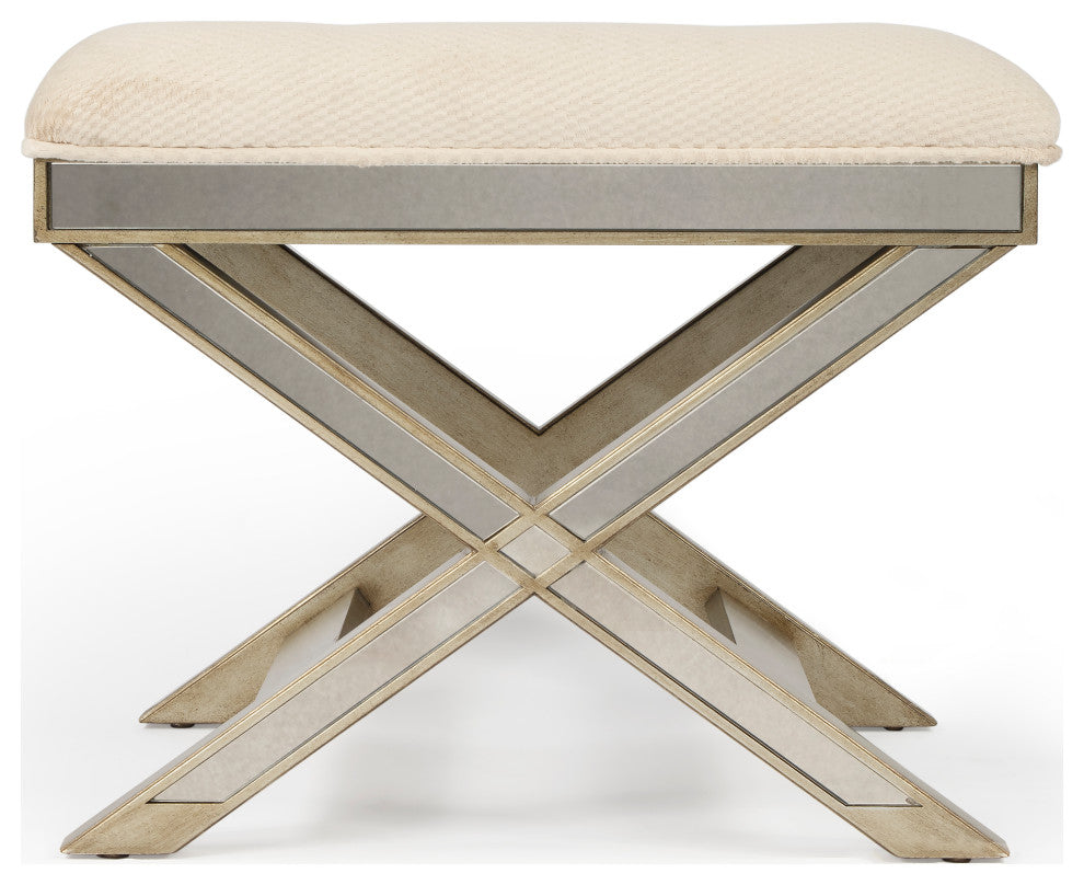 Butler Marlo Mirrored Vanity Stool, Silver, Silver