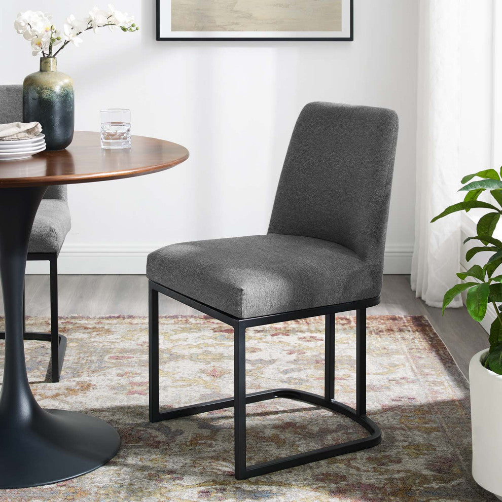 Side Dining Chair, Fabric, Metal, Black Gray, Modern, Bistro Restaurant