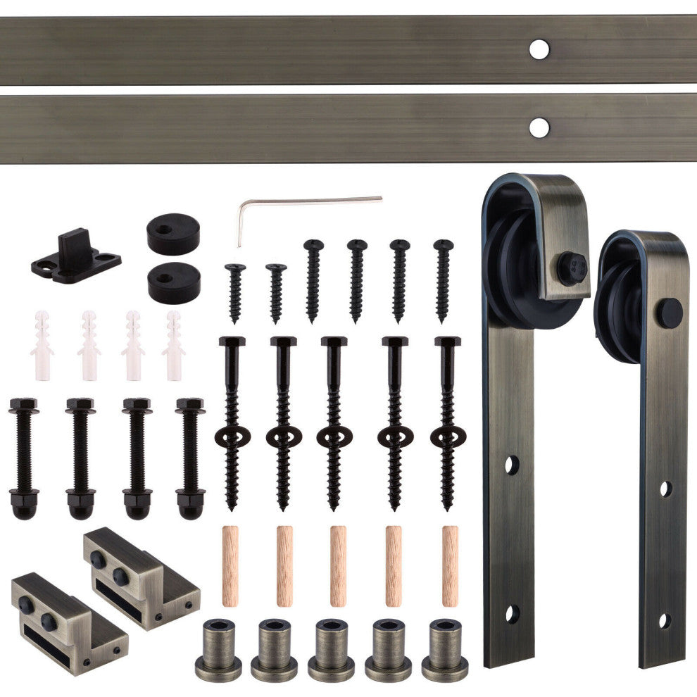 White Primed Mirror Sliding Barn Door with Hardware Kit., Carbon Steel Hardware, 48"x81" Inches, 1x Mirror One-Side