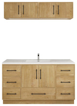 Victoria 60" Solid Wood Vanity Single Sink, Overhead Cabinet, Oak
