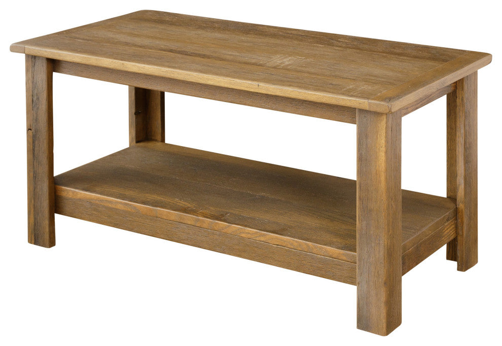 Reclaimed Oak Coffee Table With Shelf, Smoked Hickory