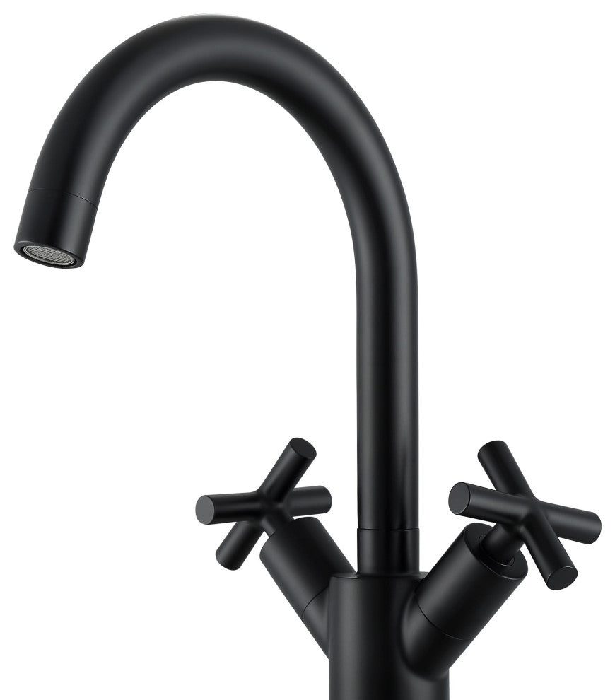 Ancona Ava Single Hole Cross Handle Bathroom Faucet, Matte Black Finish