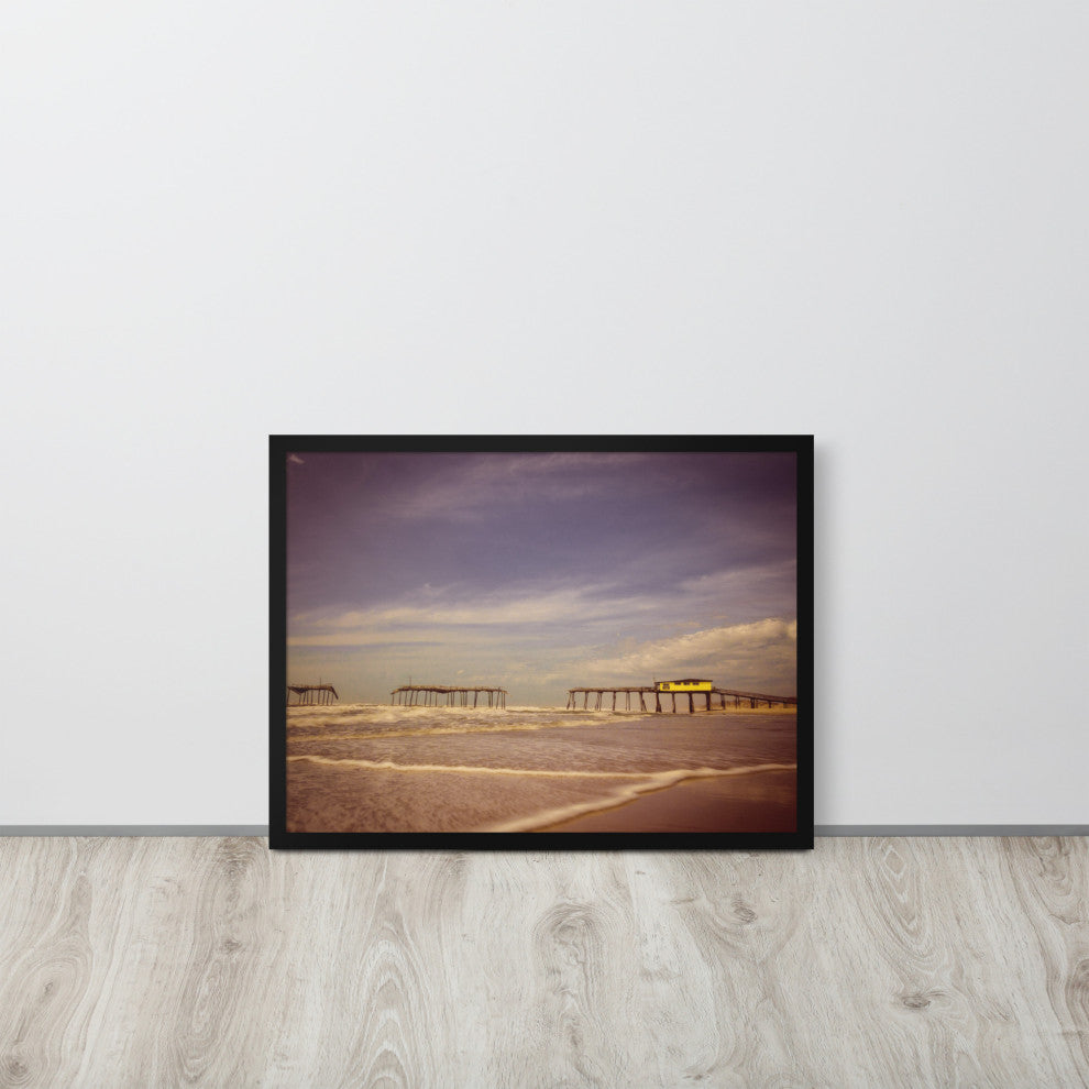 Aged View of Frisco Pier Coastal Framed Photo Paper Print, Black, 18" X 24"