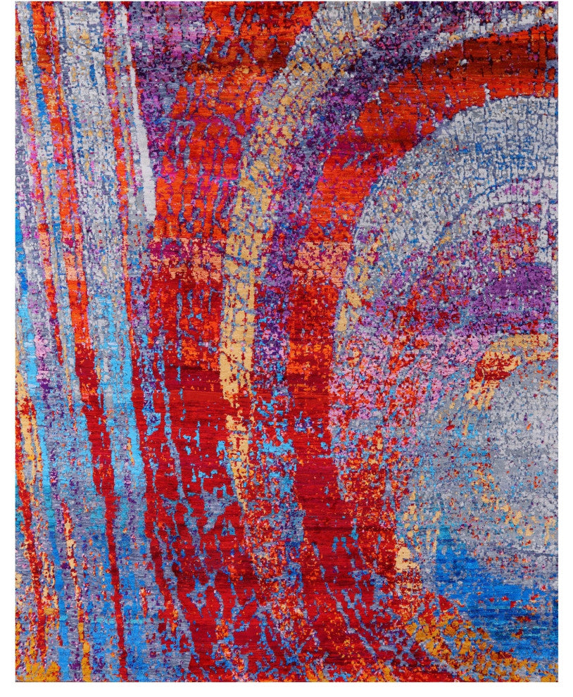 Abstract Handmade Wool & Silk Rug 8' 0" X 9' 11" - Q13700