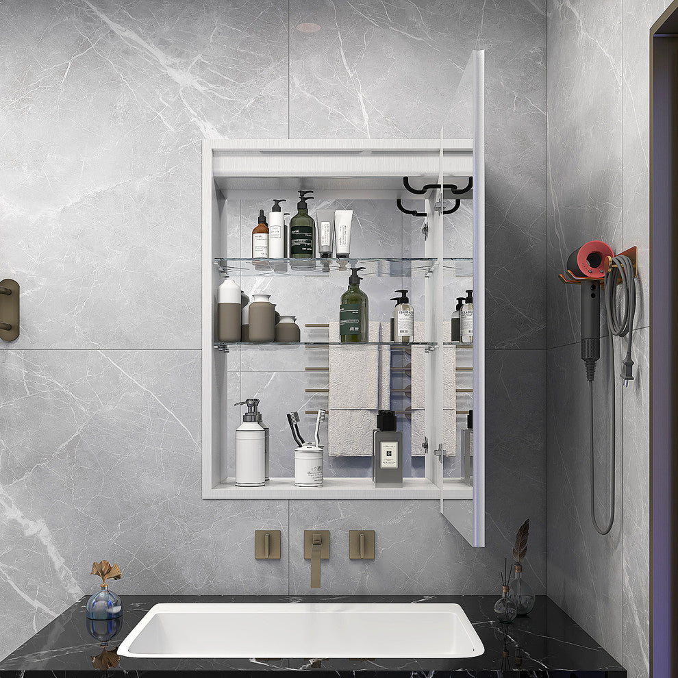 Recessed or Surface Mount Frameless Medicine Cabinet W/ LED Light & 2 Mirrors, Right Door