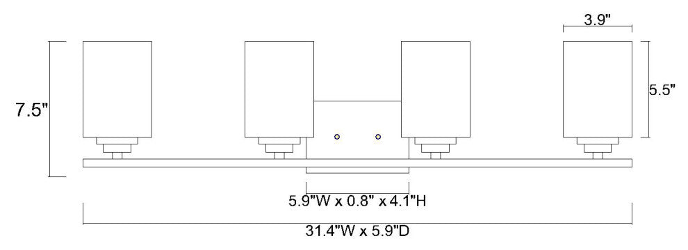 4-Light Matte Black Vanity With Etched White Glass Shades