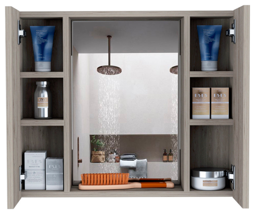 DEPOT E-SHOP Garnet Med. Cabinet, Mirror, 6 Shelves, Ext. Shelf, Light Gray