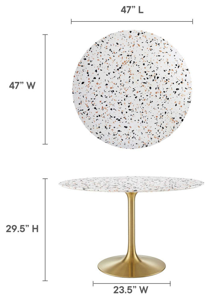 Lippa 47" Round Terrazzo Dining Table, Gold White