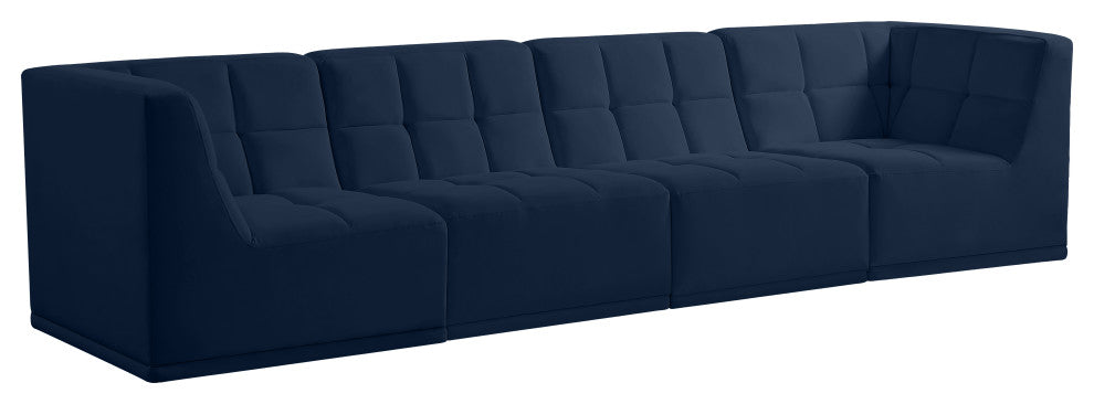 Relax Velvet Upholstered 4-Piece Modular Sofa, Navy