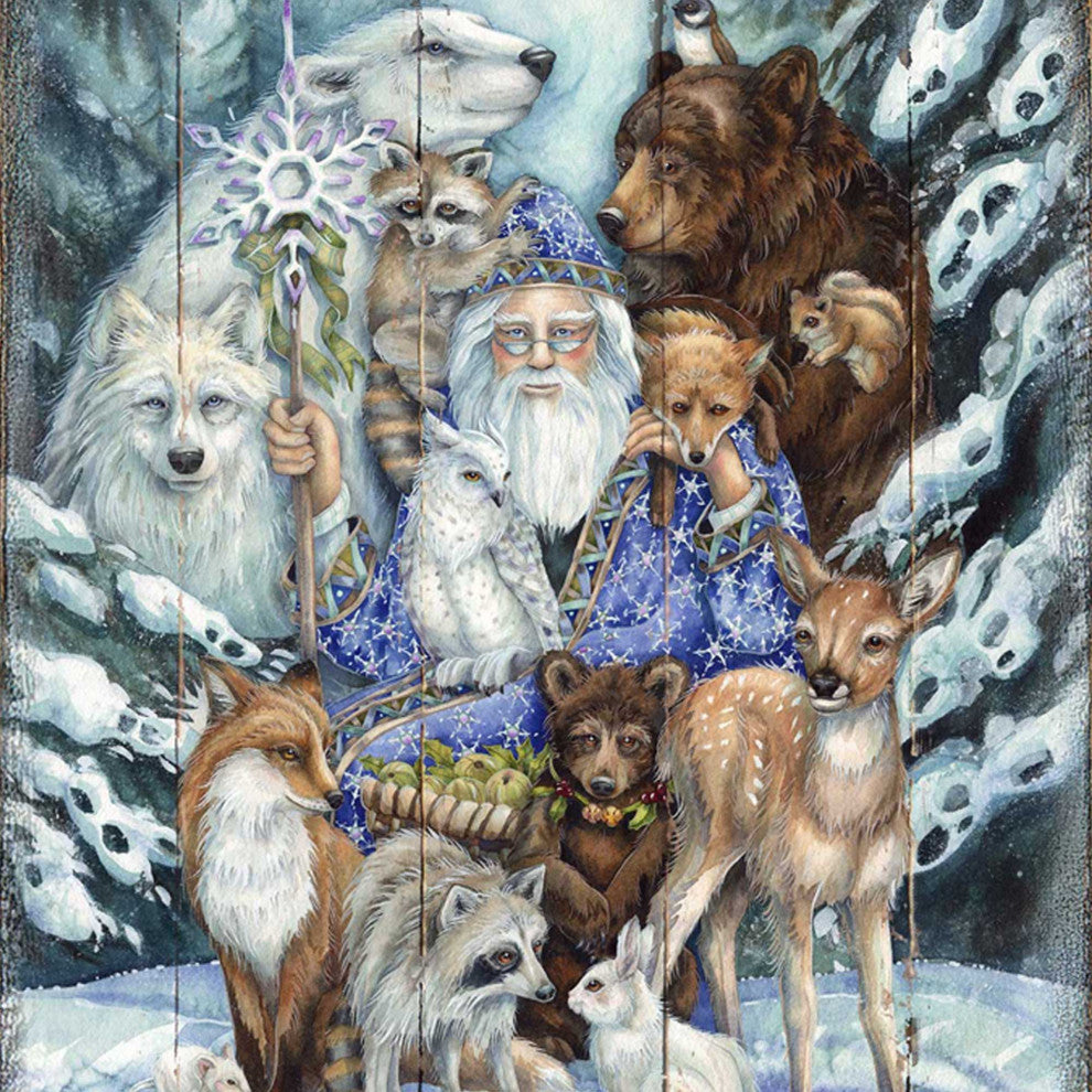 Gather, Peace Father Winter Animals Wooden Wall Art, Large 24x18