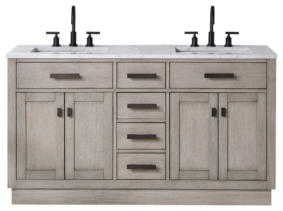 Chestnut 60" Bath Vanity, Grey Oak, Vanity Only With Oil-Rubbed Bronze Finsih Hardware