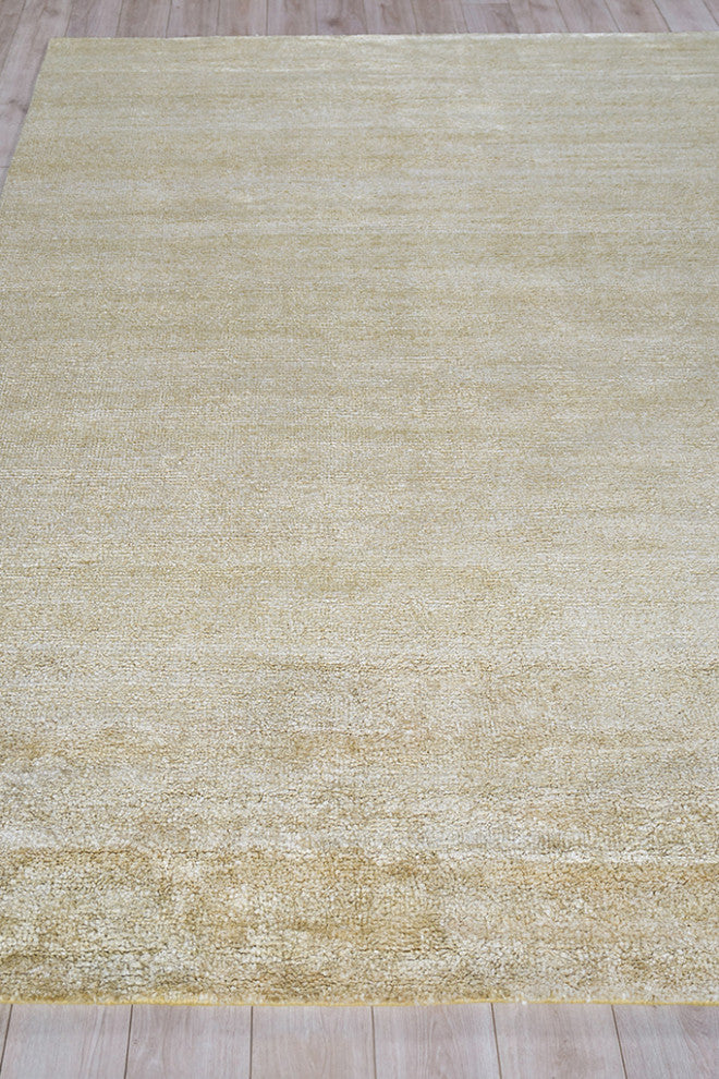 Plush Hand-Knotted Bamboo Silk/New Zealand Wool Gold Area Rug, 12'x15'