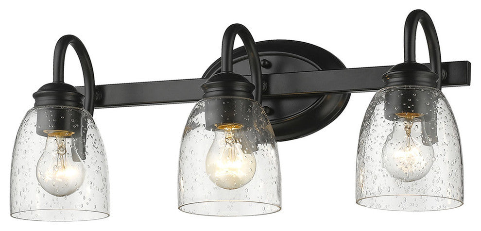 Golden Parrish 3 Light Bath Vanity, Black, Seeded Glass