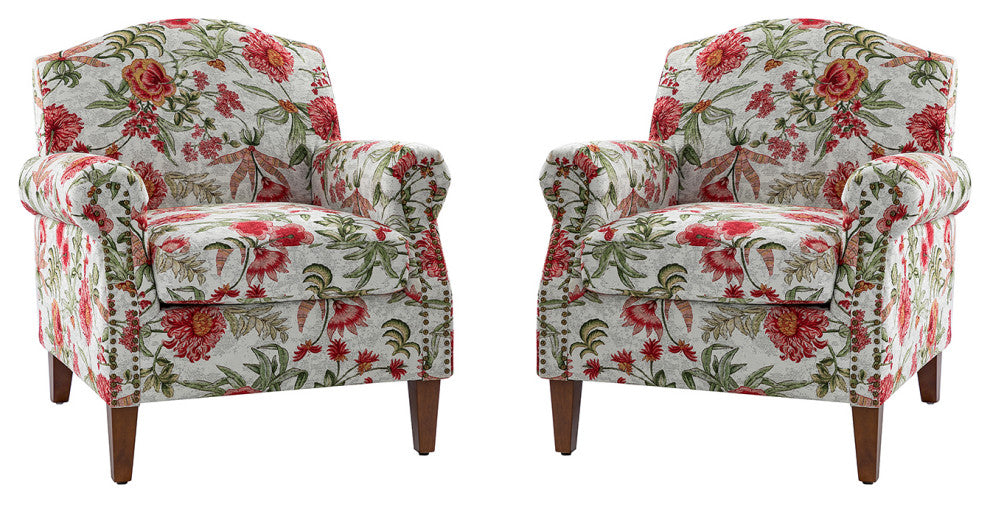 Comfy Armchair With Nailhead Trims Set of 2, Red