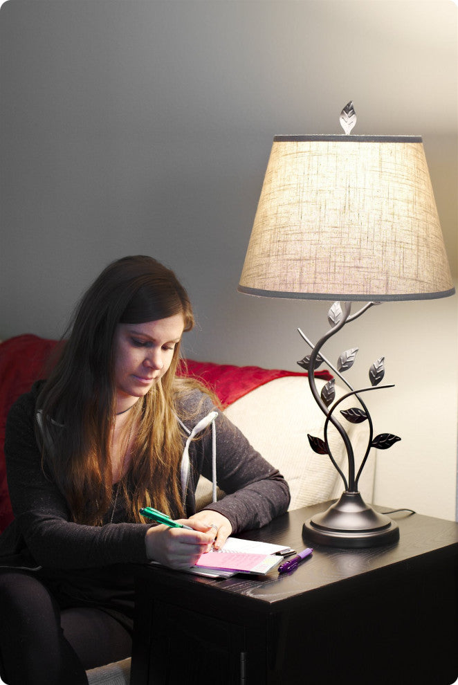 Kira Home Ambrose 31" Rustic Table Lamp, Beige Fabric Shade, Leaf Detailed Body