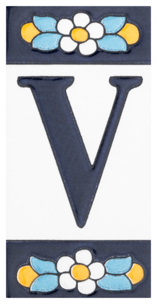 Sevillano Flora Letters 2-1/8 in. x 4-3/8 in. Ceramic Wall Tile, V