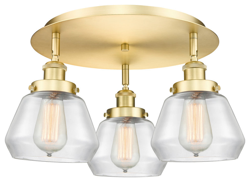 Fulton-3 Light 18" Flush Mount-Satin Gold, Clear Glass Shade