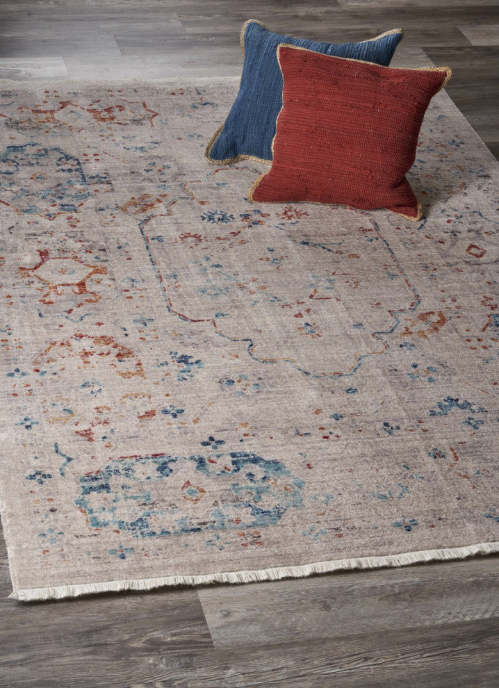 5" x 8" Ivory Distressed Floral Area Rug