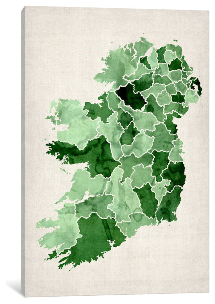 "Ireland Watercolor Map" by Michael Tompsett, Canvas Print, 40x26"