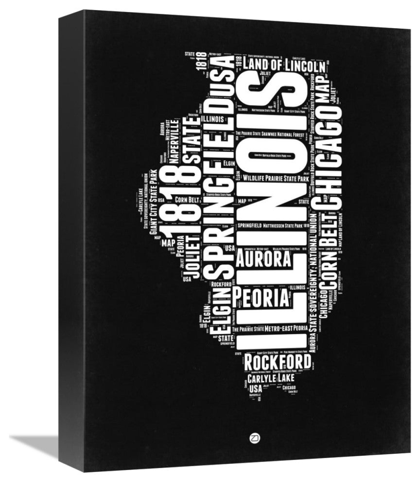 "Illinois Black and White Map" Fine Art Print