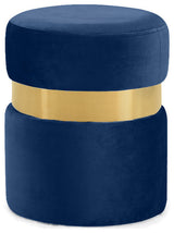 Hailey Velvet Upholstered Ottoman/Stool, Navy, Gold Band
