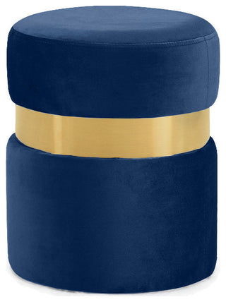 Hailey Velvet Upholstered Ottoman/Stool, Navy, Gold Band