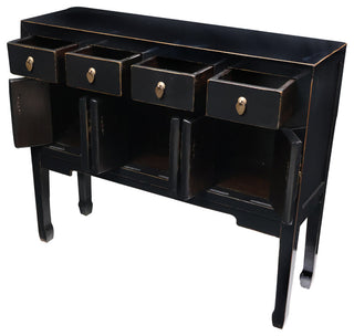 Chinese Console Lacquer Lady Chest, Black with Gold Highlight