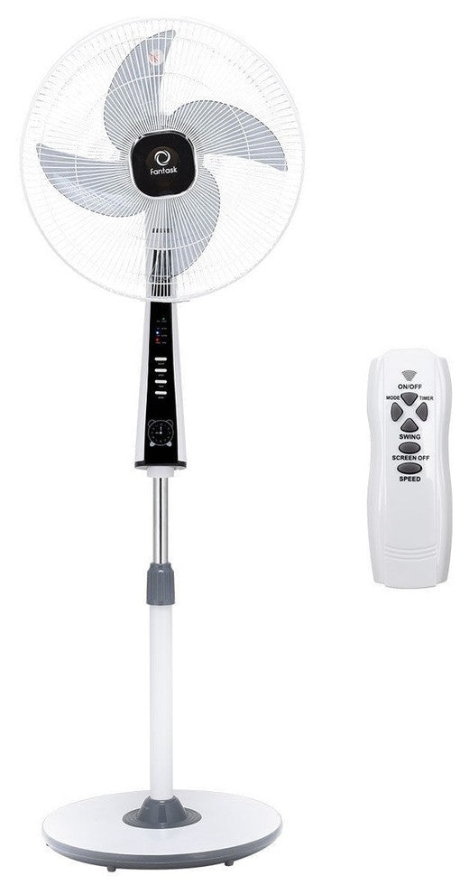 Modern 4 Blades 3-Speed Height Adjustable Remote Control Pedestal Fan, 15" Dia