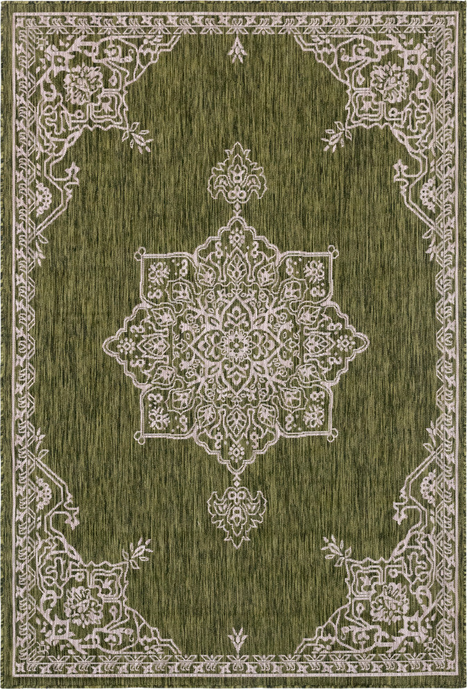Rug Unique Loom Outdoor Traditional Green Rectangular 6' 0 x 9' 0