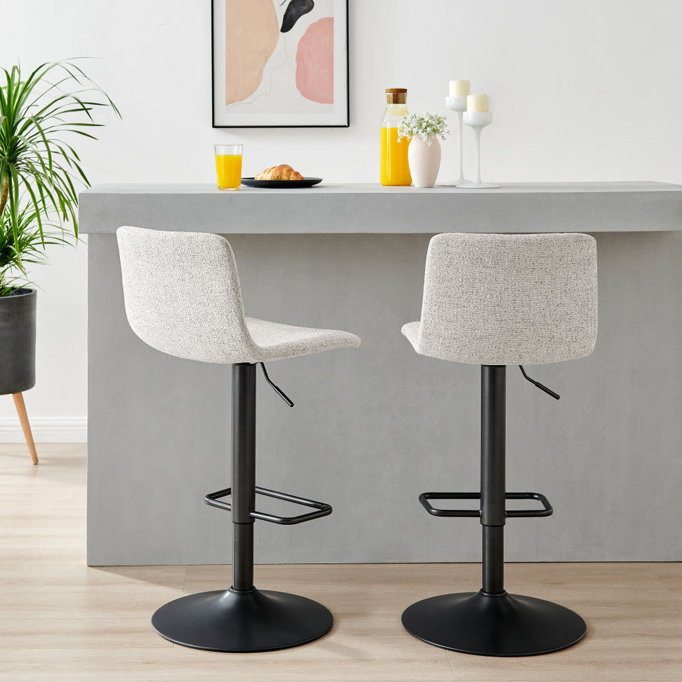 Bruce Gaslift Bar Stool, Pebbled Cream, Fabric