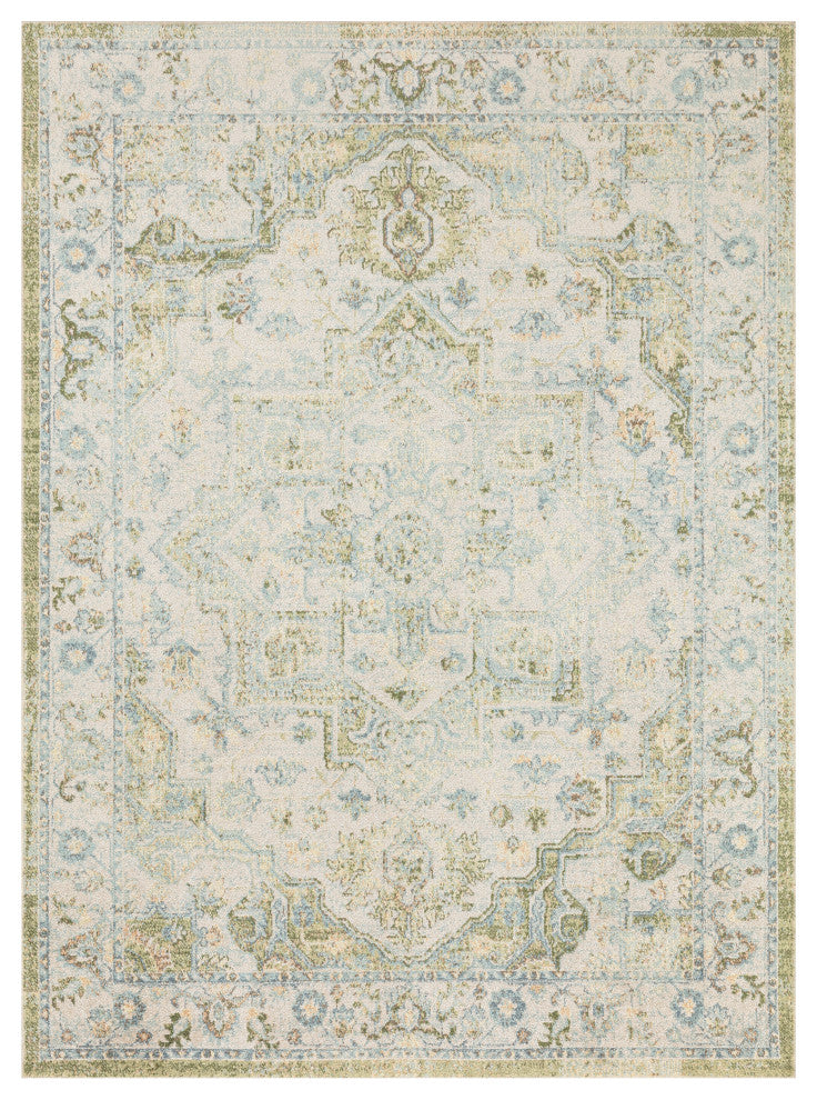 Nourison Astra Machine Washable 4' x 6' Blue Green Vintage Indoor Rug
