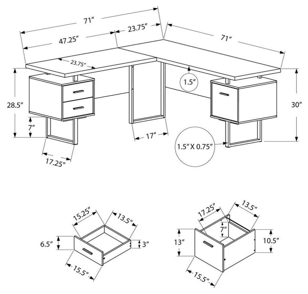 Computer Desk, Home Office, Corner, 70"L, L Shape, Work, Laptop, Metal, Brown, Taupe