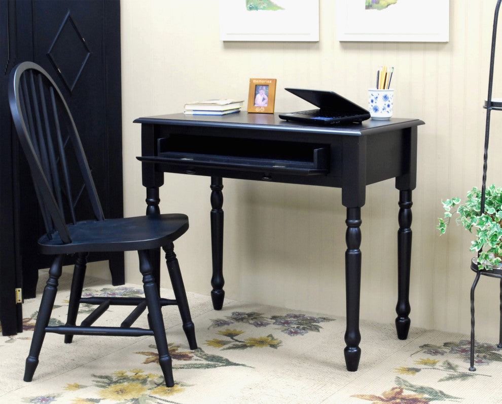 Grace Desk With Elegant Trned Legs And Drawer, Antique Black