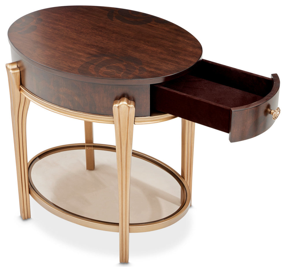 Camellia Field End Table With Drawer, Warm Pecan