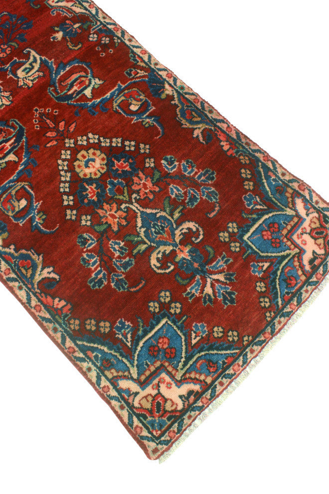 Fine Vintage Distressed Aimal Red/Beige Runner, 2'2x11'10