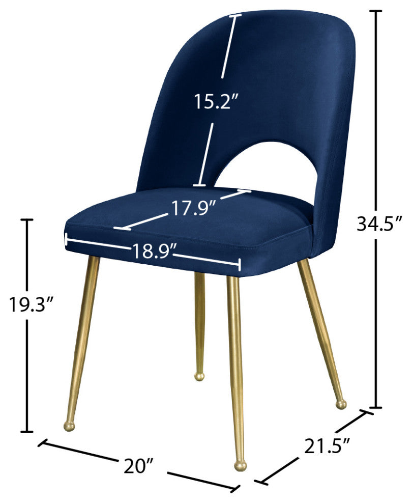 Logan Velvet Dining Chairs With Brushed Gold Legs (Set of 2), Navy