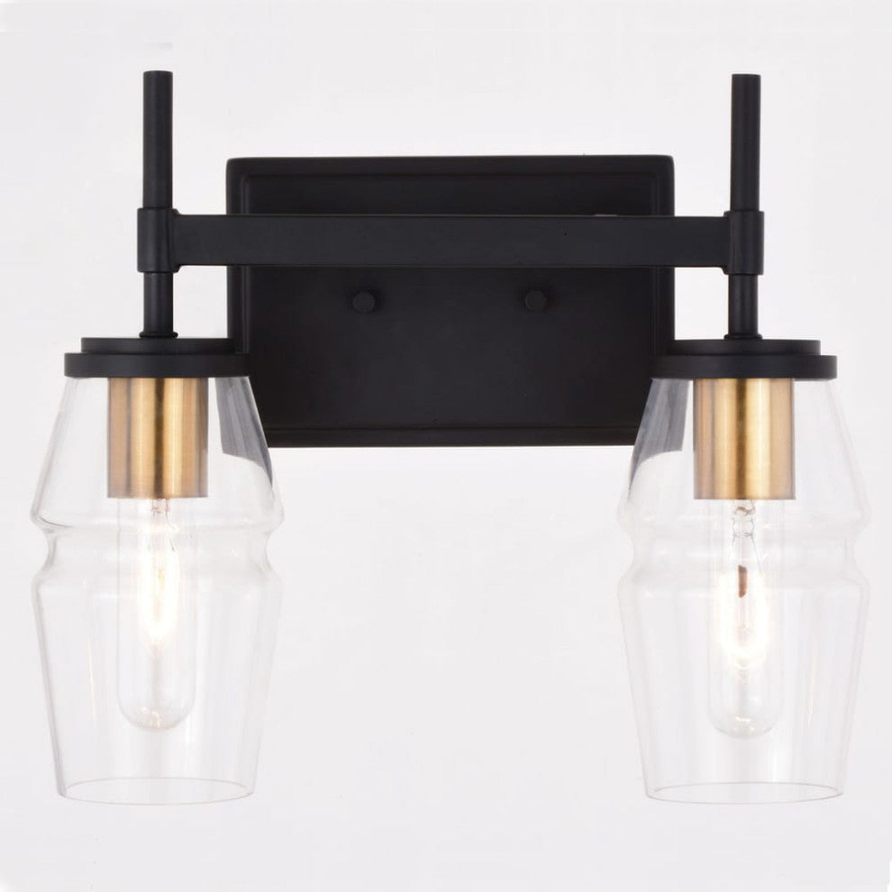 Warren 2 Light Vanity Light Matte Black and Brushed Brass
