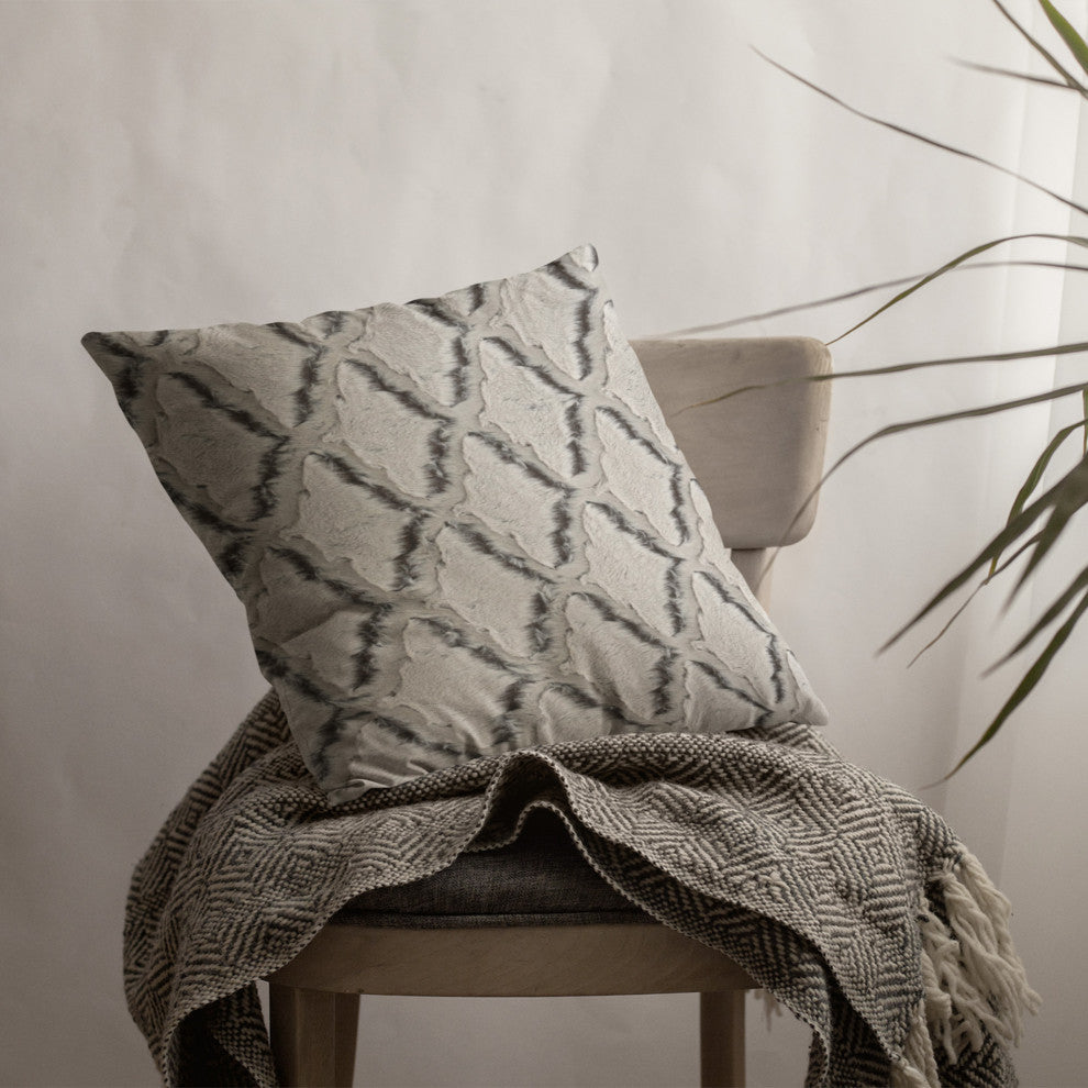 Plutus Brown Beige Diamond Faux Fur Luxury Throw Pillow, Brown Beige, 24" x 24"