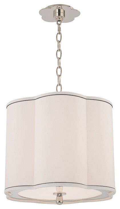 Sweeny, 15-inch  Pendant, Polished Nickel Finish, White Faux Silk Shade